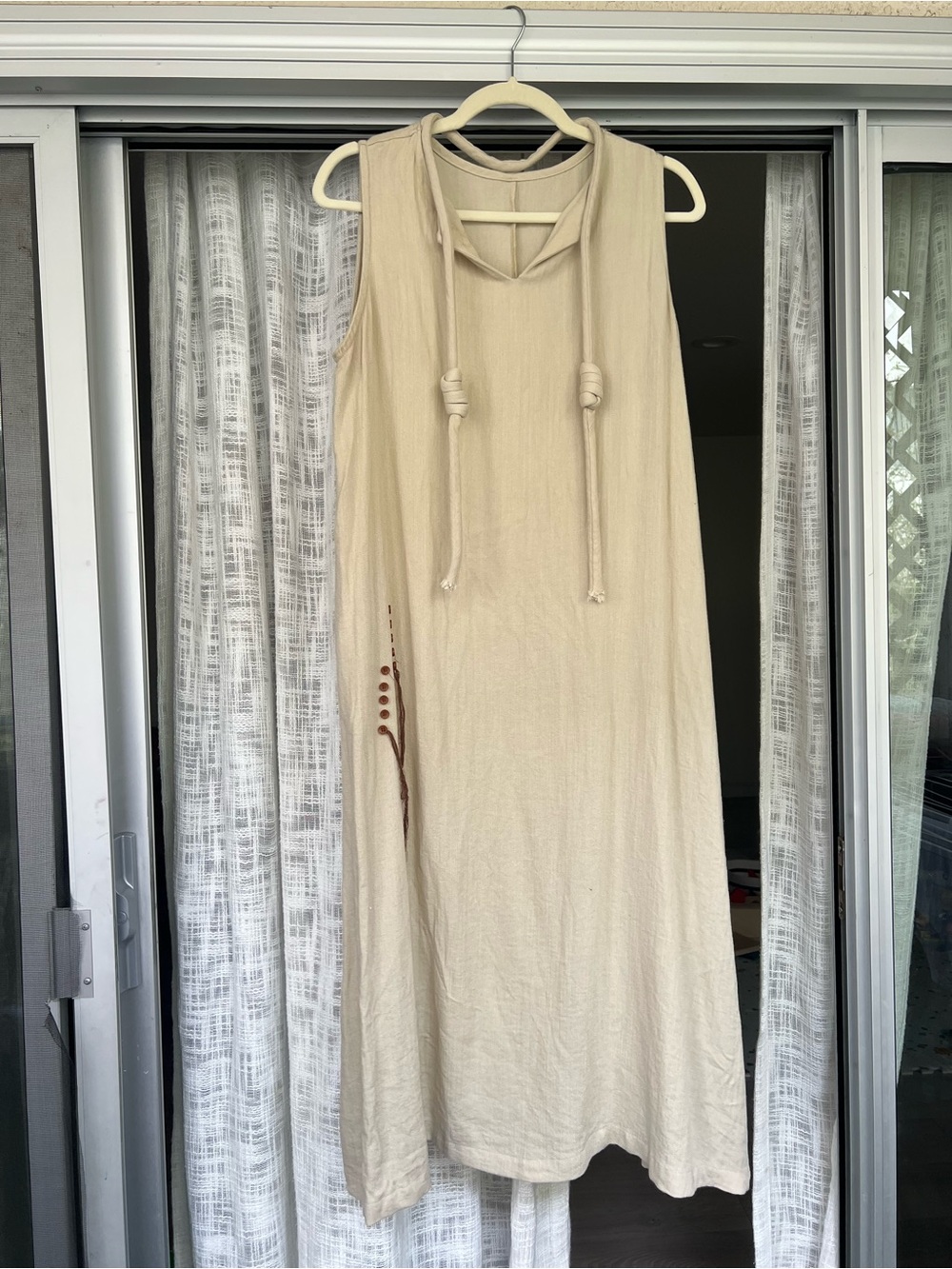 Sleeveless Cream Maxi Dress with Rope Tie and Subtle Side Detail